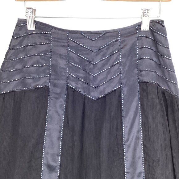Saja Womens Black Silk Skirt With Chevron Beading Size 2 A-Line Lined‎ - Picture 2 of 7